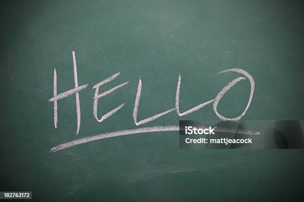 Ciao Scritti Su Un Chalkboard - Immagini vettoriali stock e altre immagini di Gessetto da lavagna - Gessetto da lavagna, Hello - Parola inglese, Arte