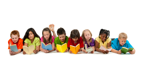 Diverse children reading books 