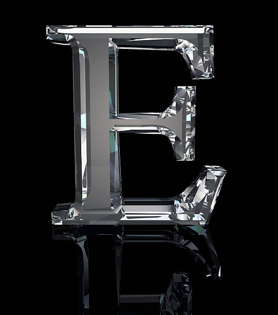 Crystal Letter E Letter E in faceted crystal. 3D render. diamond font letter e stock pictures, royalty-free photos & images