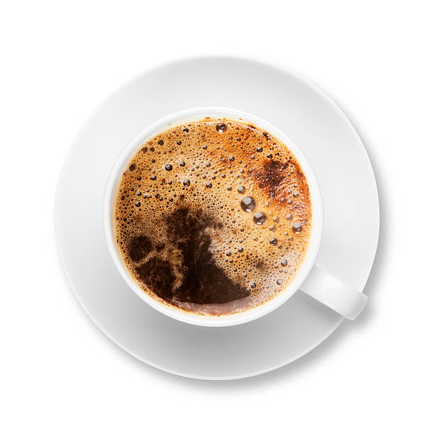 istock Fresh black coffee in a white cup and saucer 182763318