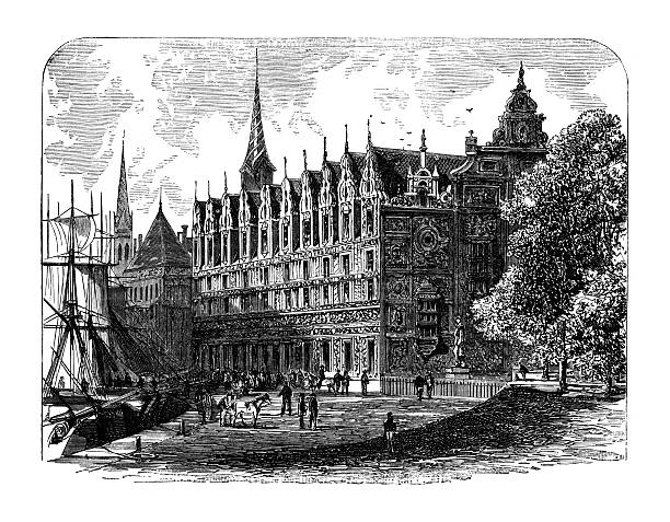 istock 19th century engraving of the Exchange, Copenhagen 182763413