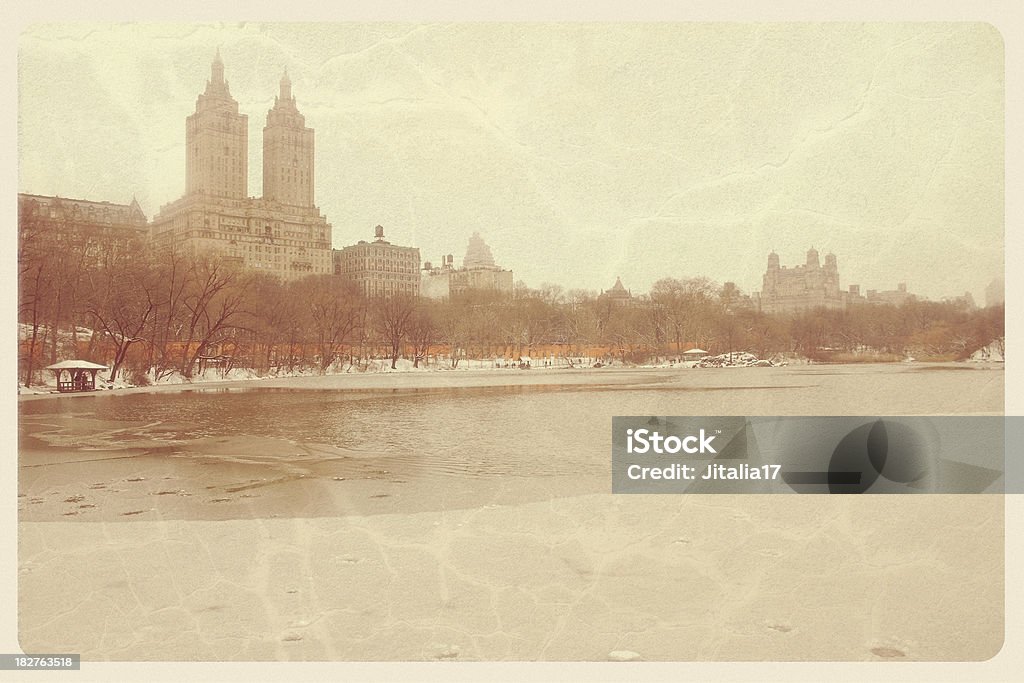 Central Park l'hiver Pond-carte postale Vintage - Photo de Carte postale libre de droits
