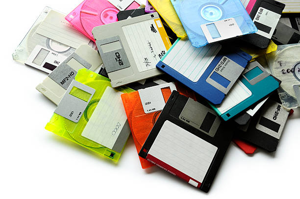 A pile of colorful floppy disks