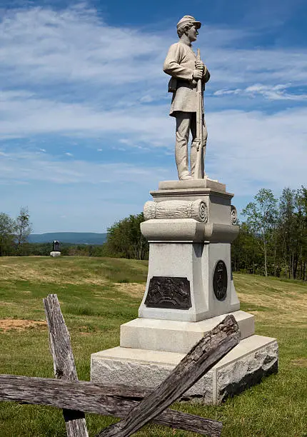 Antietam National Battlefield in Maryland showing a monument to a Civil War soldier