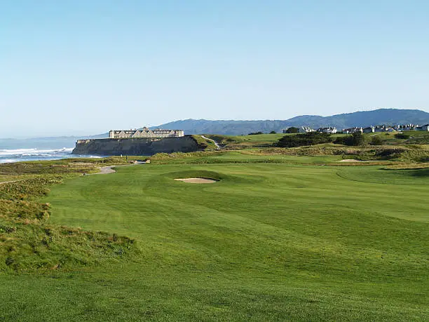 "Golfing Green and Hotel by the Sea, Half Moon Bay, California"