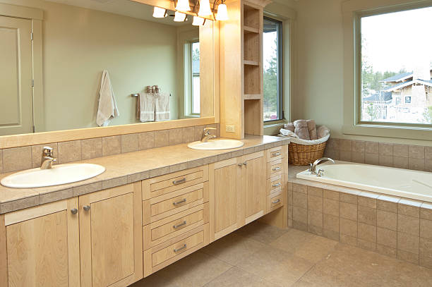 istock Modern bathroom with sunken bathtub 182764686