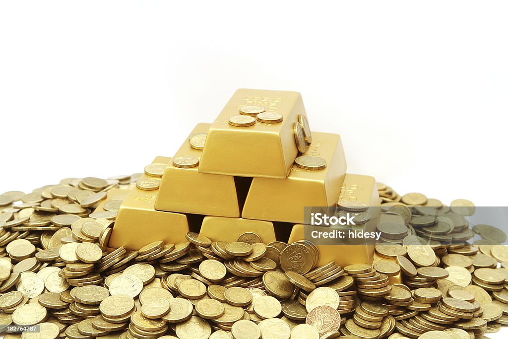 Lingotes de ouro e moedas - Royalty-free Conceito Foto de stock