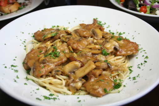 Medallions of chicken sautAed with mushrooms in a Marsala wine sauce and served over a bed of linguini.Please see my portfolio for many more food photos.