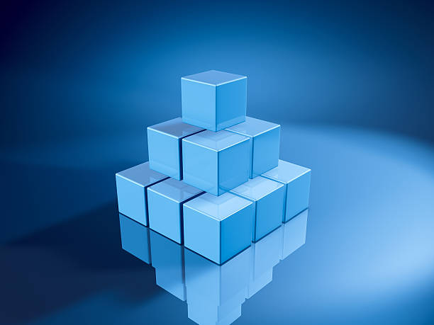 ピラミッド型青色キューブ - pyramid pyramid shape three dimensional shape order ストックフォトと画像