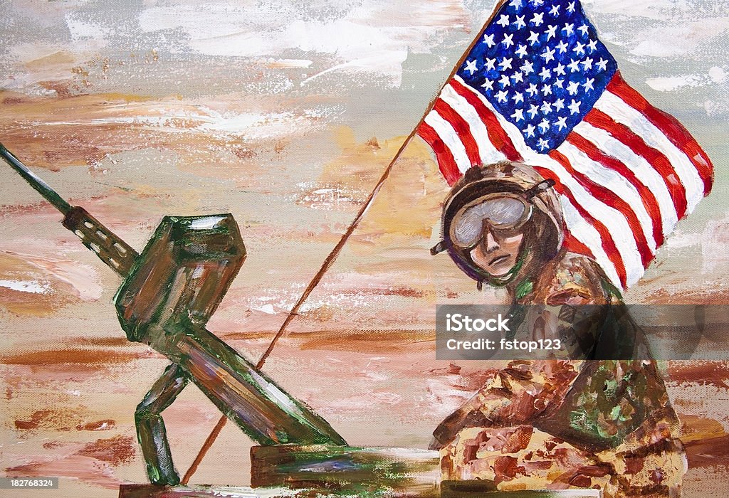 Gemälde von Militärpersonal auf tank-Top mit USA-Flagge. - Lizenzfrei Militär Stock-Illustration