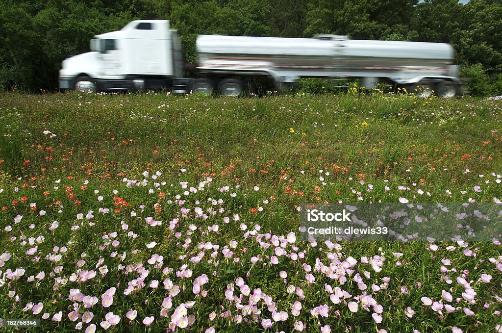 Kraftstoff-LKW und Wildblumen auf der Interstate - Lizenzfrei Arkansas Stock-Foto