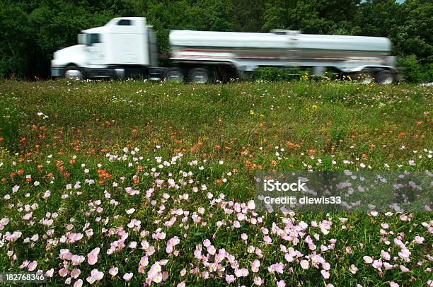 Kraftstofflkw Und Wildblumen Auf Der Interstate Stockfoto und mehr Bilder von Arkansas - Arkansas, Aufnahme von unten, Bewegungsunschärfe
