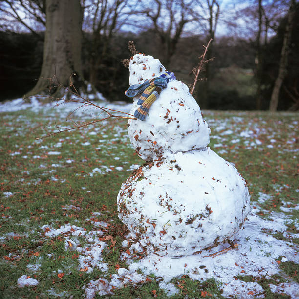 fusión muñeco de nieve - melting snowman winter spring fotografías e imágenes de stock