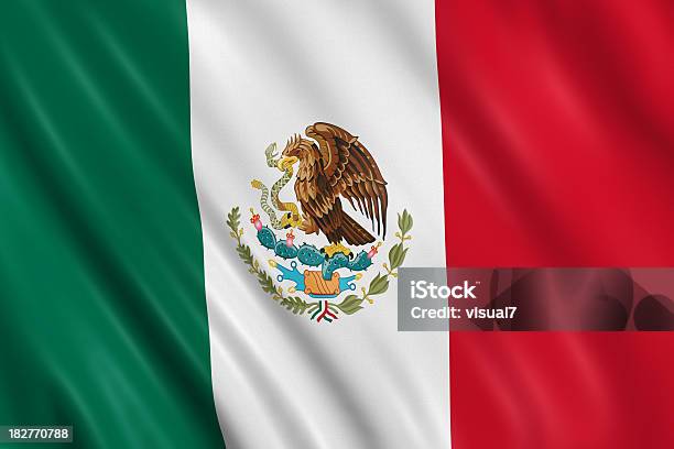 Mexikanische Flagge Stockfoto und mehr Bilder von Bildhintergrund - Bildhintergrund, Emblem, Farbton