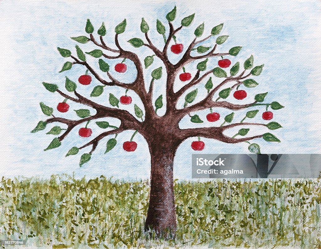 ペインティッドアップルツリー - リンゴの木のロイヤリティフリーストックイラストレーション