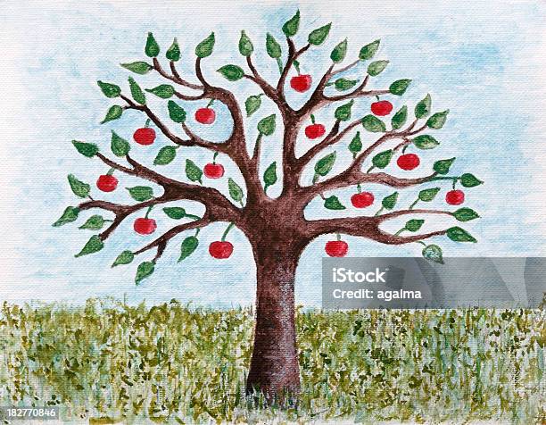 Окрашенный Apple Дерево — стоковая векторная графика и другие изображения на тему Яблоня - Яблоня, Живопись - художественное произведение, Краска