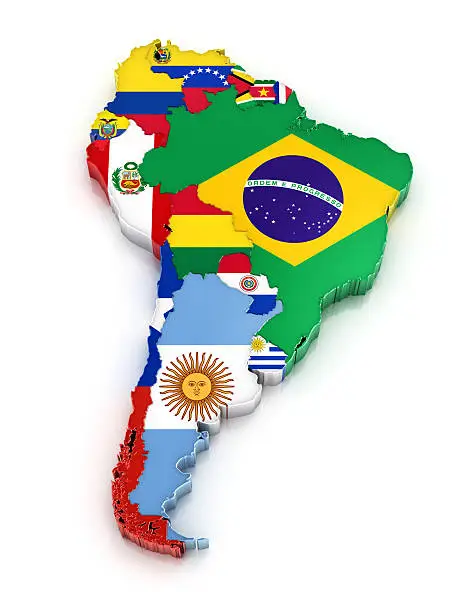 Photo of South America map with flags