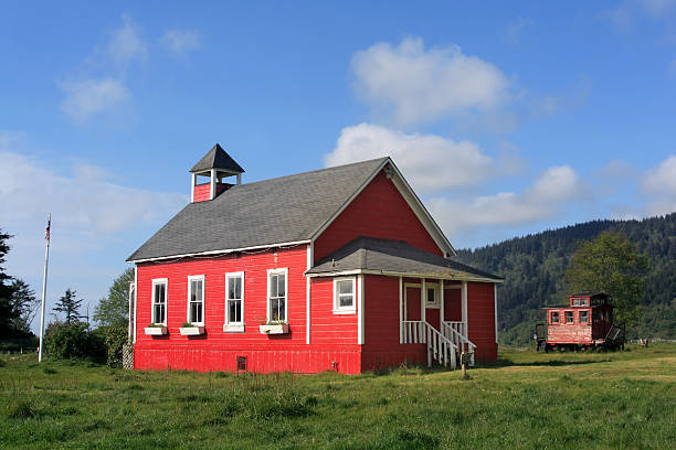 Old one-room schoolhouse and caboose in Northern California.