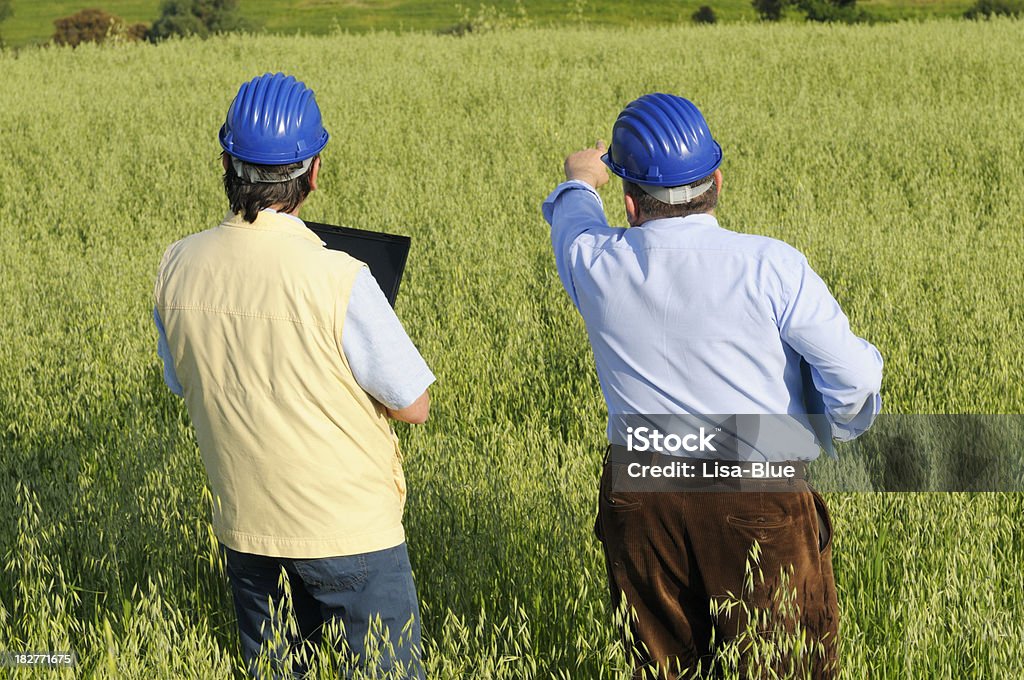 Dwóch inżynierów z laptopa w Countryside - Zbiór zdjęć royalty-free (Codzienne ubranie)