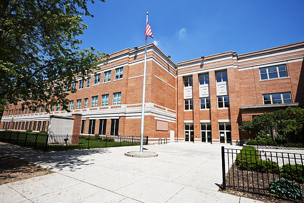 School Building in West Ridge, Chicago stock photo