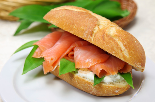 Salmon Sandwich with curd cheese and Ramson