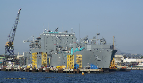 A US Navy support ship along side in San Diego