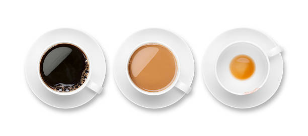 istock Black coffee, white coffee and empty cup and saucer 182772999