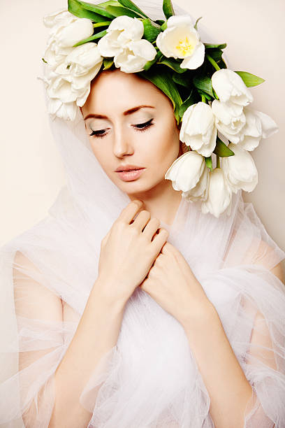 istock Beautiful woman with  flowers 182773286