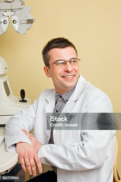 Portrait Of Optometrist In His Office Stock Photo - Download Image Now - 30-34 Years, Adult, Adults Only