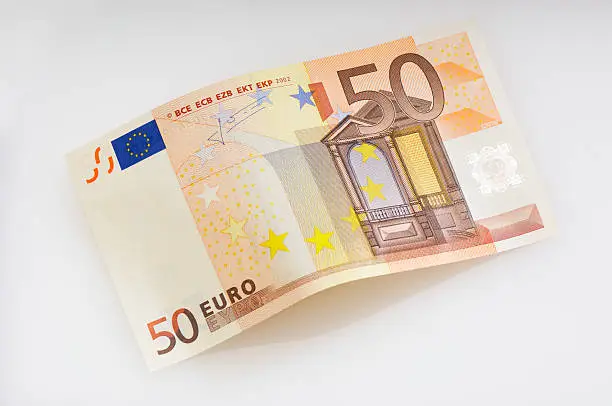 Bent 50 Euro bill. (XXL-File)