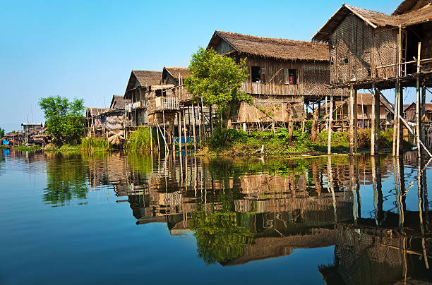Wooden stilt houses in Asia "Wooden stilt houses at Inle lake, Myanmar" shwedagon pagoda photos stock pictures, royalty-free photos & images