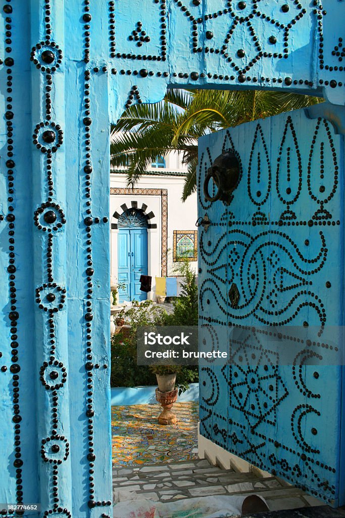 Sidi Bou Said courtyard Typical tunisian door Tunisia Stock Photo