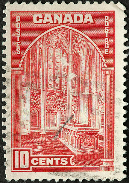 istock church interior on an old Canadian stamp 182774849