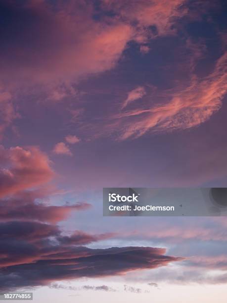 Red And Purple Cloulds In The Sky At Dusk Stock Photo - Download Image Now - Backgrounds, Beauty In Nature, Cloud - Sky