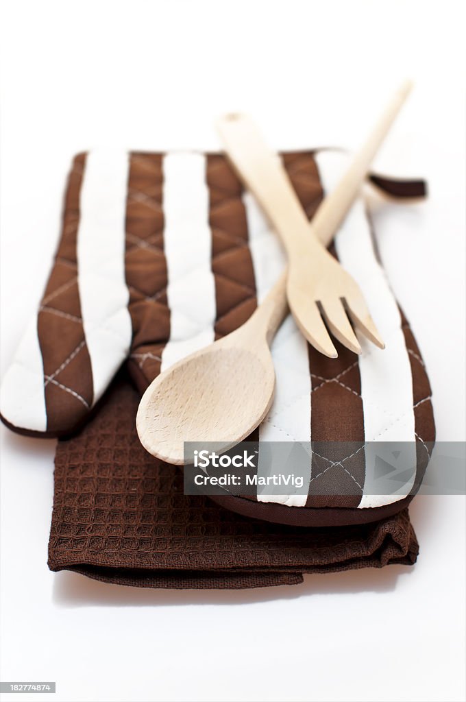 Accessori per la cucina: Cucchiaio, forchetta, Tovagliolo, guanti - Foto stock royalty-free di Accessorio personale
