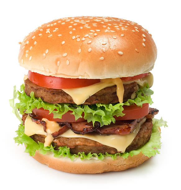 istock Cheeseburger with many layers on white background  182775874