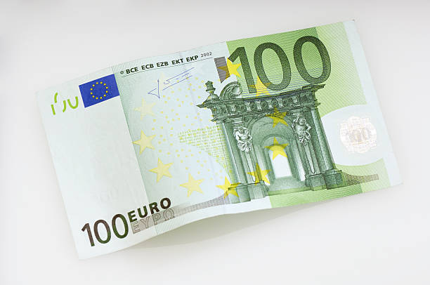 piegate hundret banconota da un euro - one hundred euro banknote foto e immagini stock