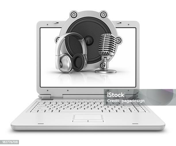 Audio Equipment In Laptop Stock Photo - Download Image Now - Laptop, Microphone, 1960-1969