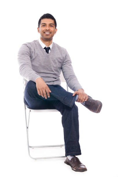 Sitting Man Isolated on White Background stock photo