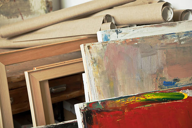 istock Oil paintings on canvas and stretchers. 182777083