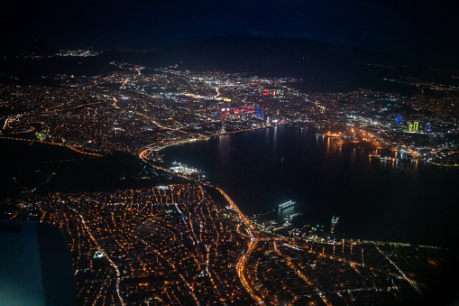 aerial photo at night passenger point of view horizontal travel still
