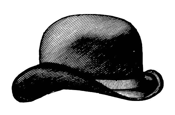 Bowler hat | Antique Design Illustrations Antique illustration of a bowler hat (isolated on white). Published in Specimens des divers caracteres et vignettes typographiques de la fonderie by Laurent de Berny (Paris, 1878). bowler hat stock illustrations