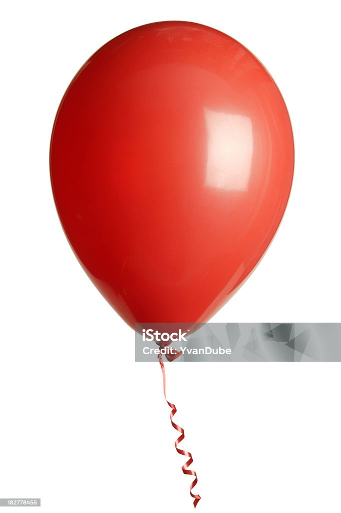 Parti palloncino rosso isolato su bianco - Foto stock royalty-free di A mezz'aria