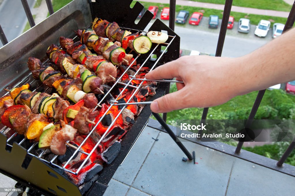 Skewers grill Balcony Stock Photo
