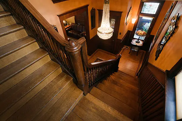 Photo of Interior Wooden Staircase, Foyer of Restored, Renovated Victorian Style Home
