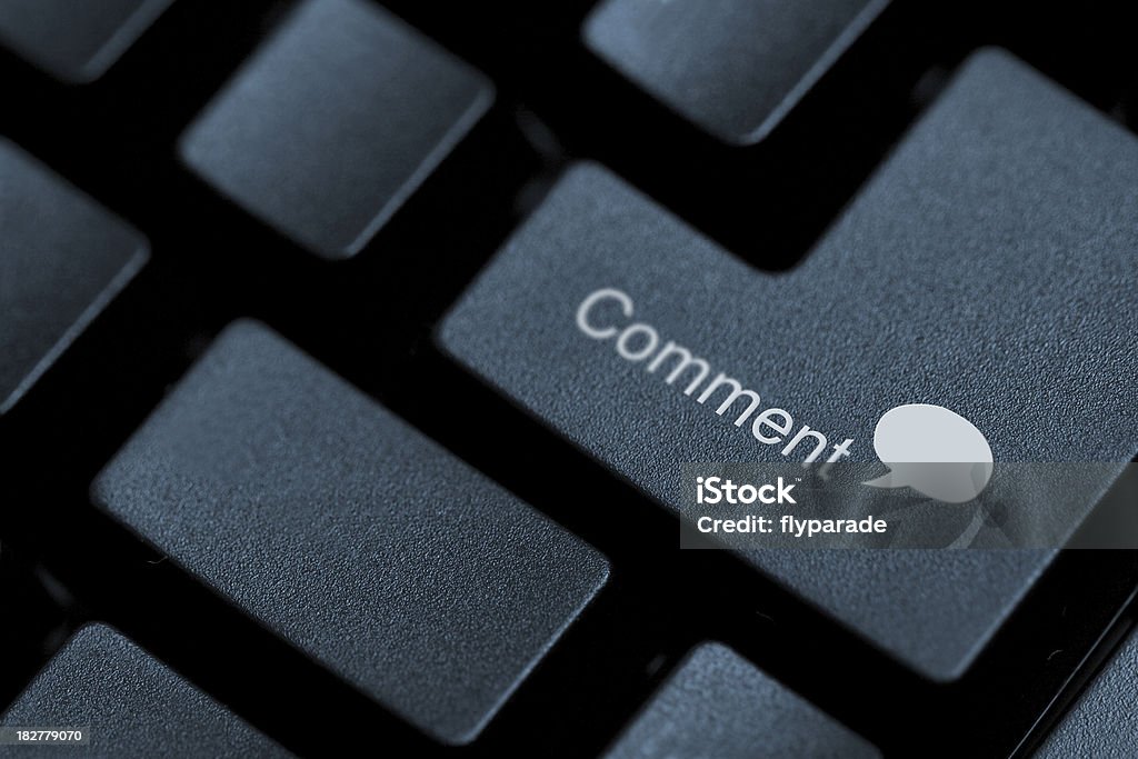 please comment macro image of a keyboard button with the word comment on it and a little speech bubble. shallow DOF. variations here: Alphabet Stock Photo