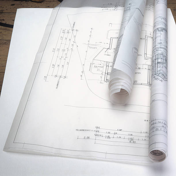 istock Architectural plans and documentes rolled up transparent paper 182779820