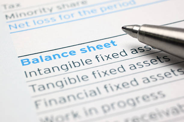 Balance Sheet Close-up of a pen on balance sheet.Similar images - financial statement stock pictures, royalty-free photos & images