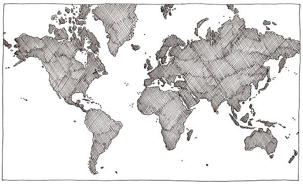 mão desenhada mapa do mundo - japan map tokyo prefecture world map imagens e fotografias de stock