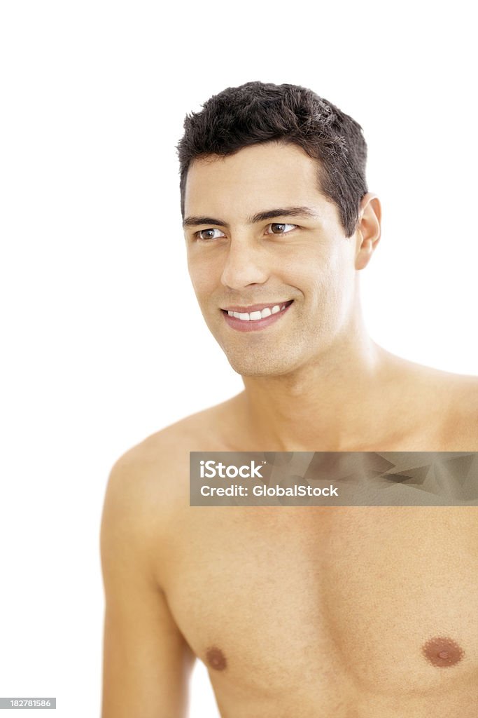 Glücklich gut aussehend Nachdenklicher Mann auf weißem Hintergrund - Lizenzfrei 25-29 Jahre Stock-Foto